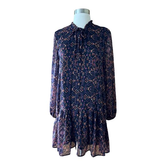 Zara Navy and Pink Patterned Mini Dress - Picture 9 of 14